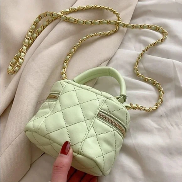 Chic Mint Green & Metallic Leather Vanity Crossbody Bag OS New - Picture 2 of 7